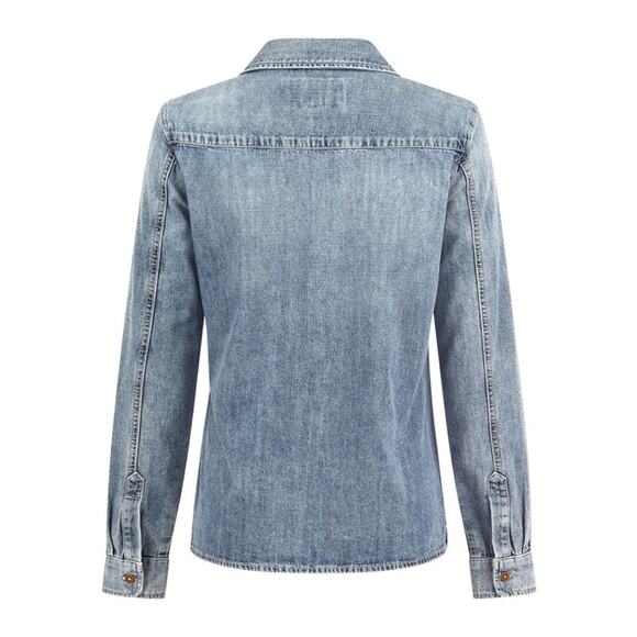 NWT Daily Blue Adriano Goldschmied Birdie Denim Jean Shirt Sz. S Pond Blue - Picture 4 of 9